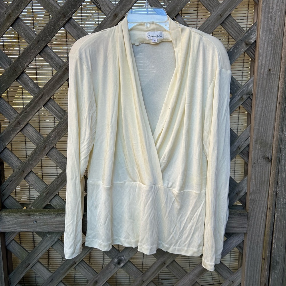 Christian Dior Cream Front Wrap Shirt Top size 16